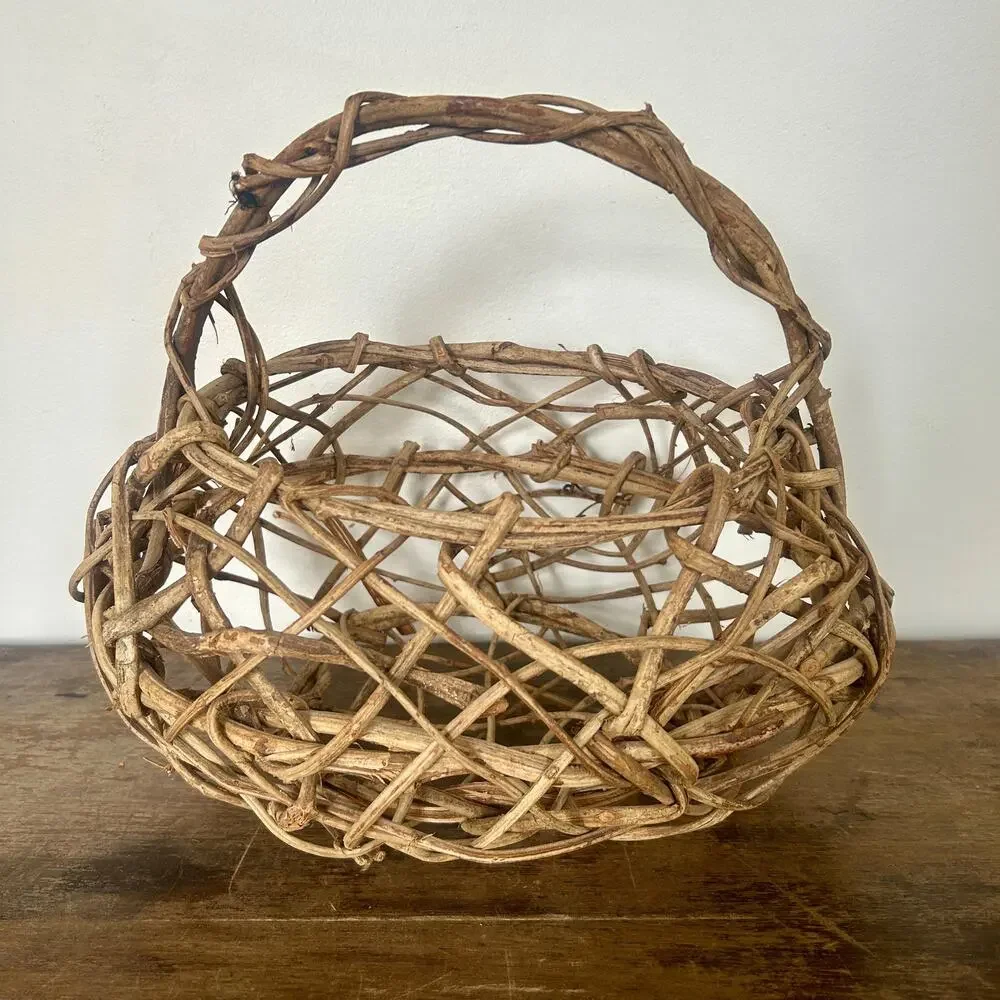 Vintage Grapevine Basket Handmade Rustic Cottagecore Decor